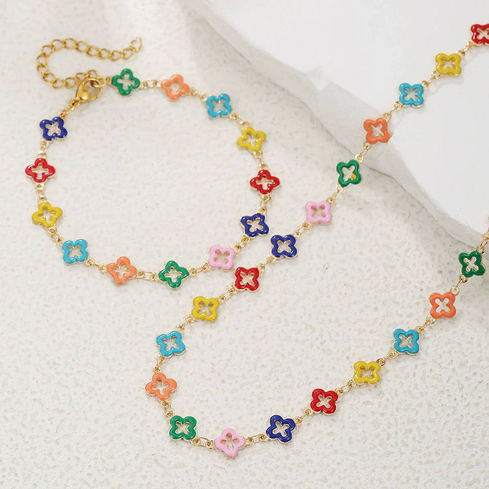Necklace Titanium Steel Geometric Fourleaf Clover Handmade