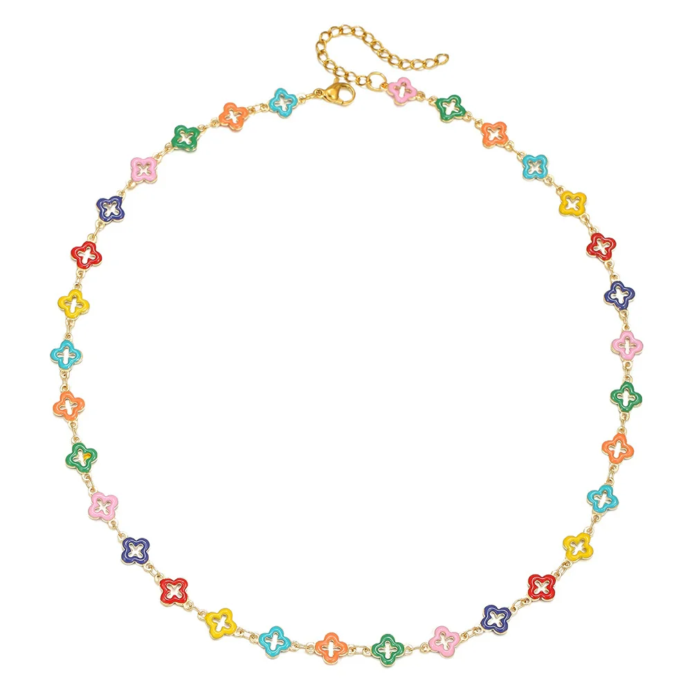 Necklace Titanium Steel Geometric Fourleaf Clover Handmade - Image 5