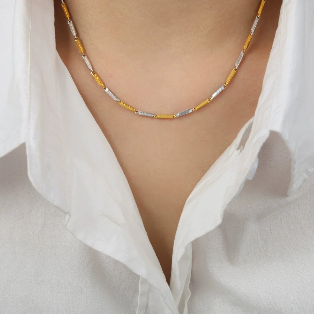 Necklace Titanium Steel Geometric Texture Electroplating Personality Style - Image 12