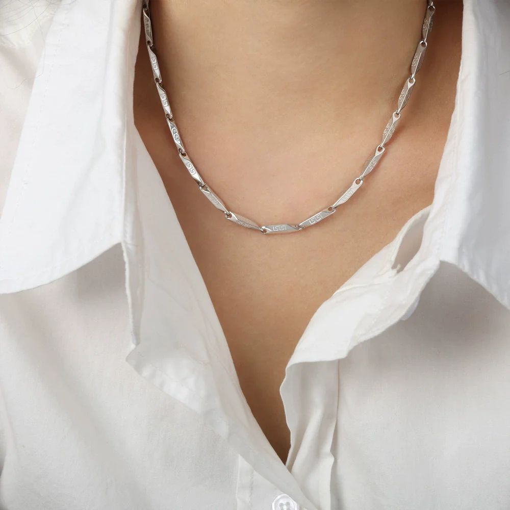 Necklace Titanium Steel Geometric Texture Electroplating Personality Style - Image 14