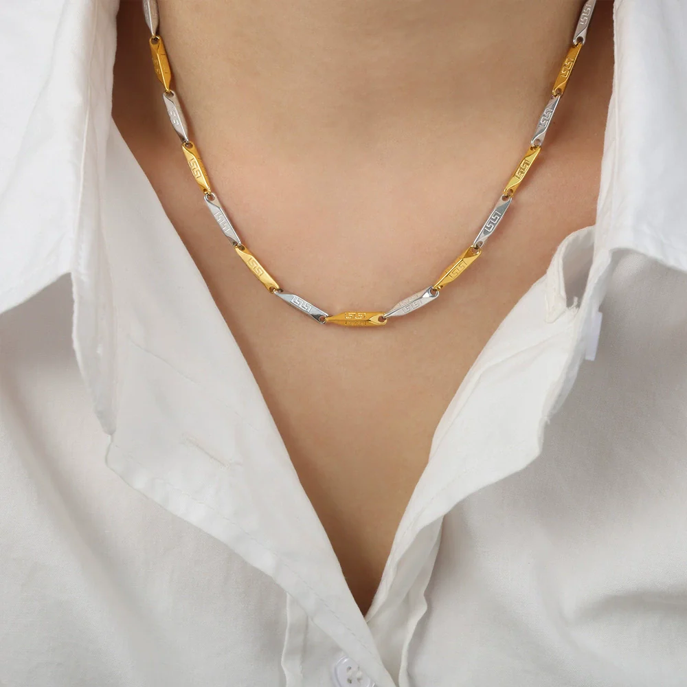 Necklace Titanium Steel Geometric Texture Electroplating Personality Style - Image 15