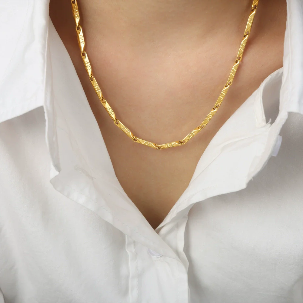 Necklace Titanium Steel Geometric Texture Electroplating Personality Style - Image 16