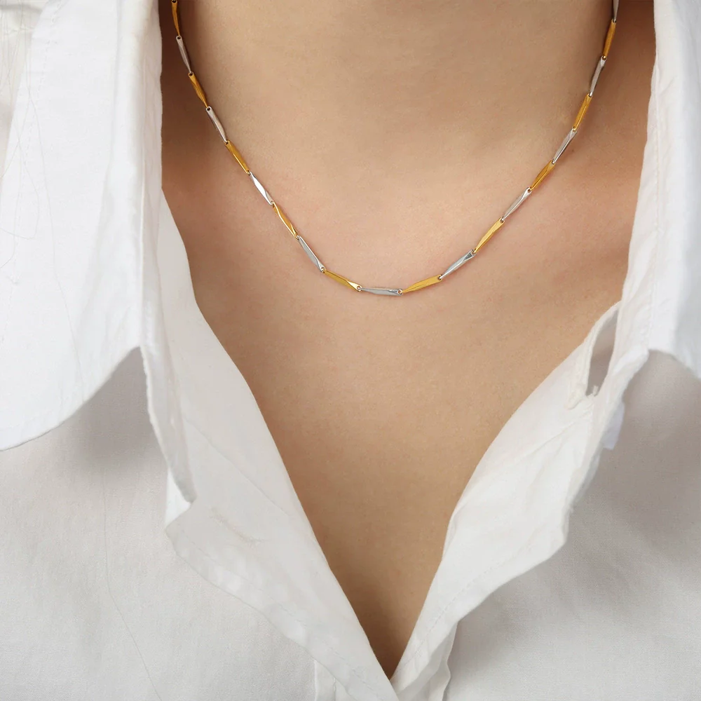 Necklace Titanium Steel Geometric Texture Electroplating Personality Style - Image 18