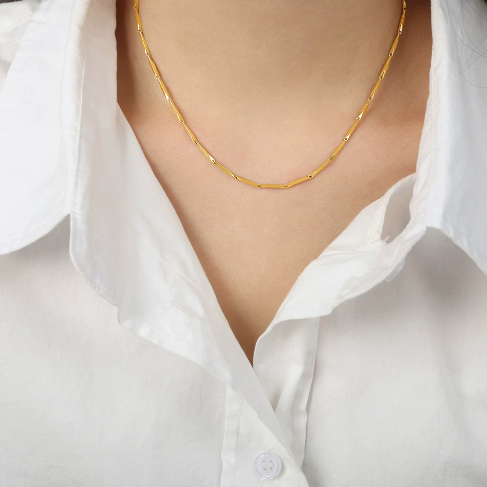 Necklace Titanium Steel Geometric Texture Electroplating Personality Style - Image 19