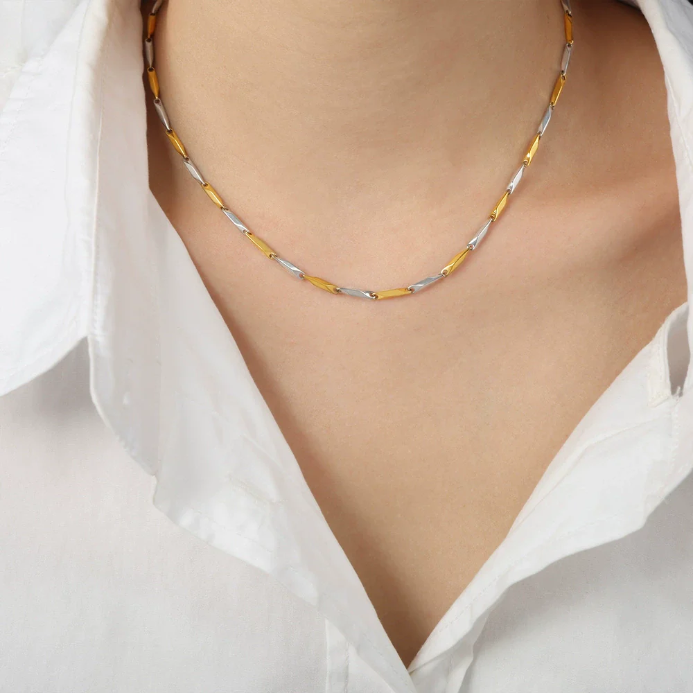 Necklace Titanium Steel Geometric Texture Electroplating Personality Style - Image 21