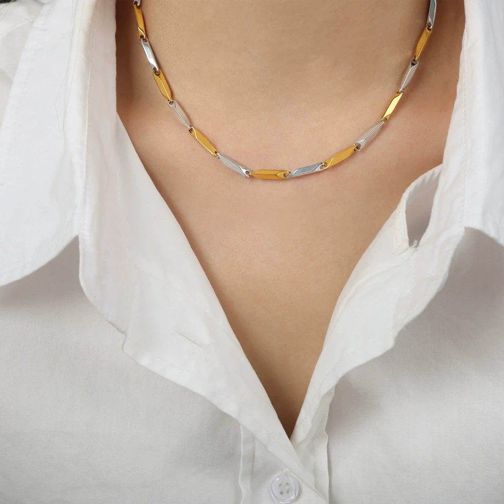 Necklace Titanium Steel Geometric Texture Electroplating Personality Style - Image 6