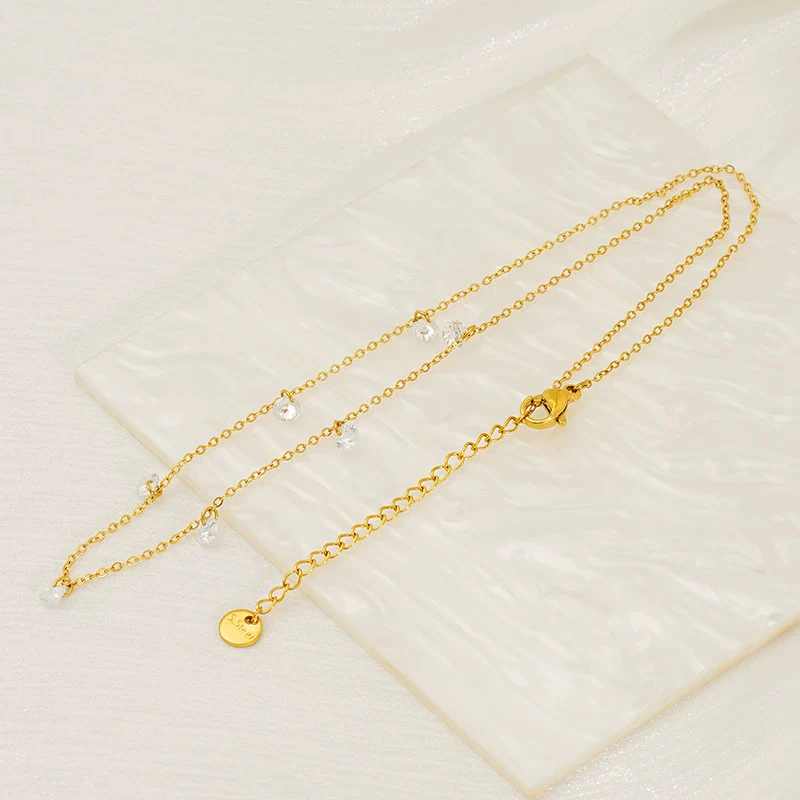 Necklace 316L Stainless Steel Gold Zircon Geometric Fashion Electroplated Ochain Women's - Image 2