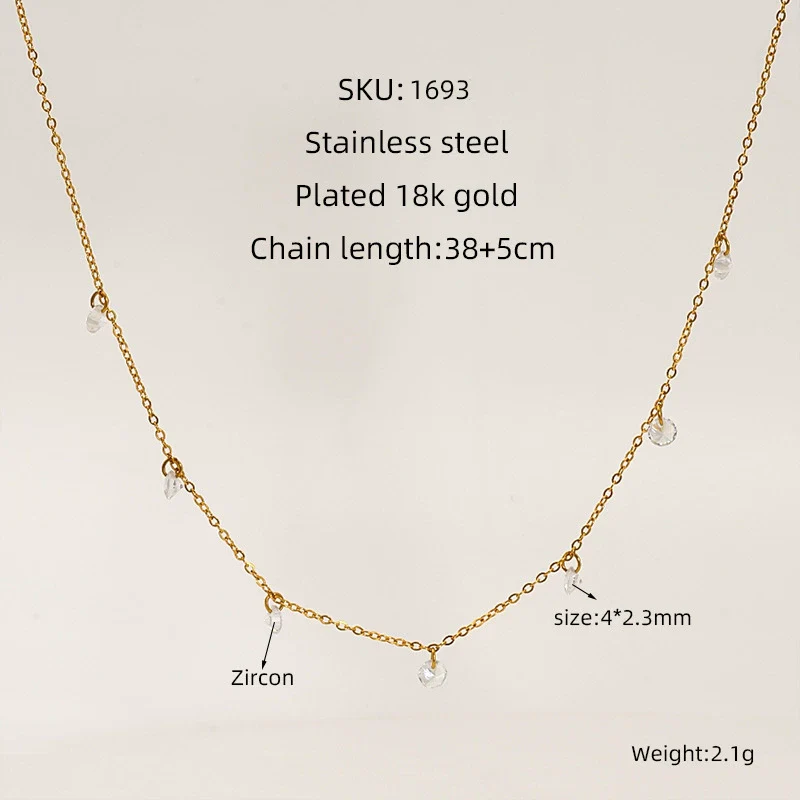 Necklace 316L Stainless Steel Gold Zircon Geometric Fashion Electroplated Ochain Women's - Image 5