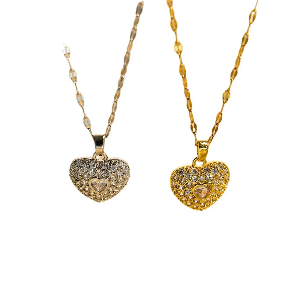 Necklace Titanium Steel Heart Geometric Gold Inlaid Water Chain For Women - Image 5
