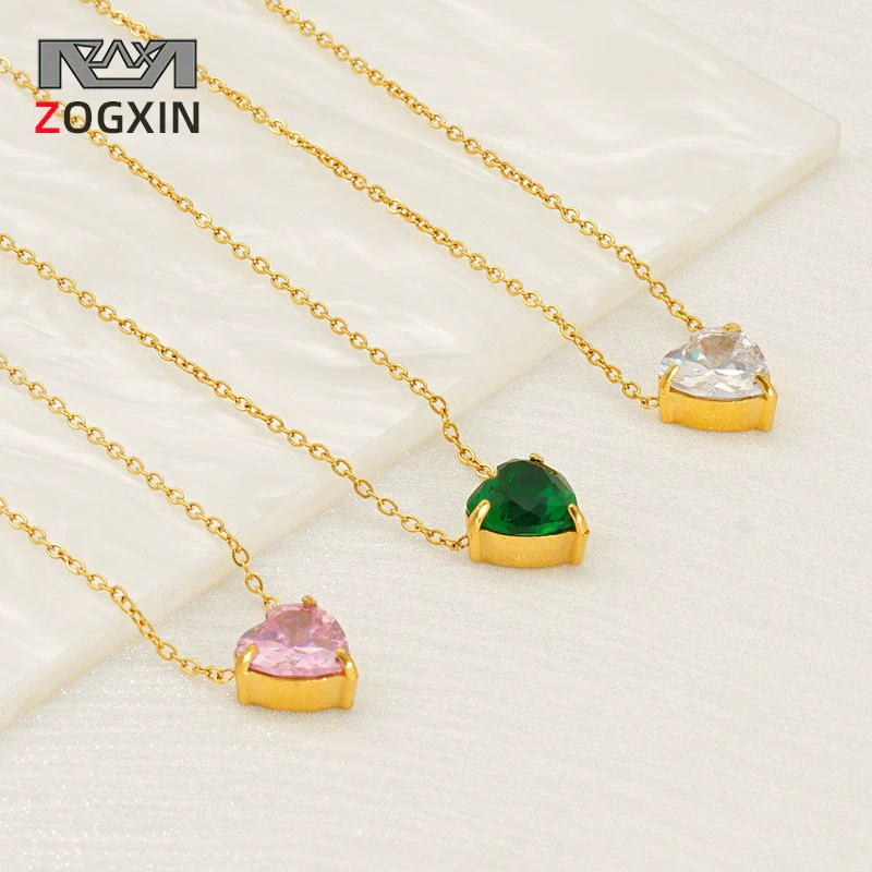 Necklace 316L Stainless Steel Heart Pendant Electroplating Cross Chain For Women