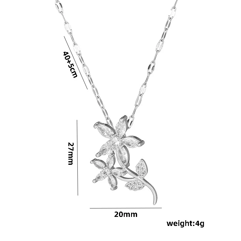 Necklace Titanium Steel Retro Flower Inlaid Zircon Electroplating Water Wave Chain For Women - Image 2