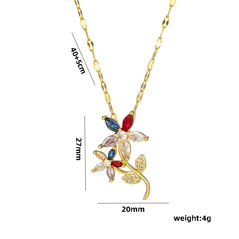 Necklace Titanium Steel Retro Flower Inlaid Zircon Electroplating Water Wave Chain For Women - Image 3