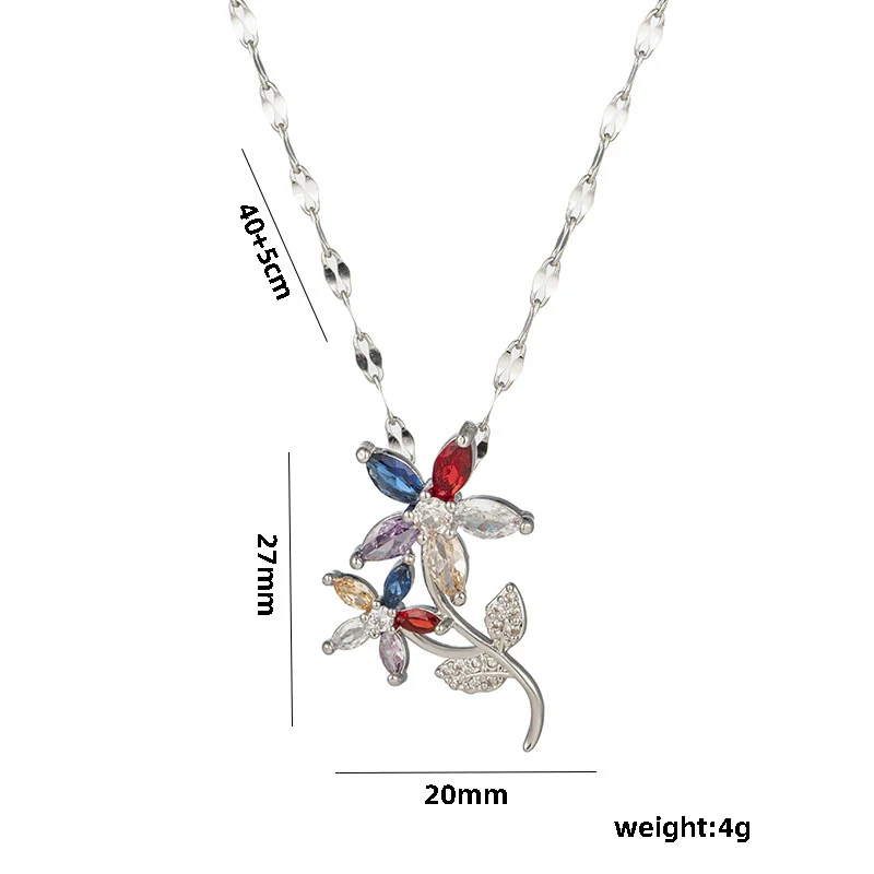 Necklace Titanium Steel Retro Flower Inlaid Zircon Electroplating Water Wave Chain For Women - Image 4