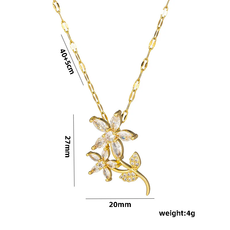 Necklace Titanium Steel Retro Flower Inlaid Zircon Electroplating Water Wave Chain For Women - Image 5
