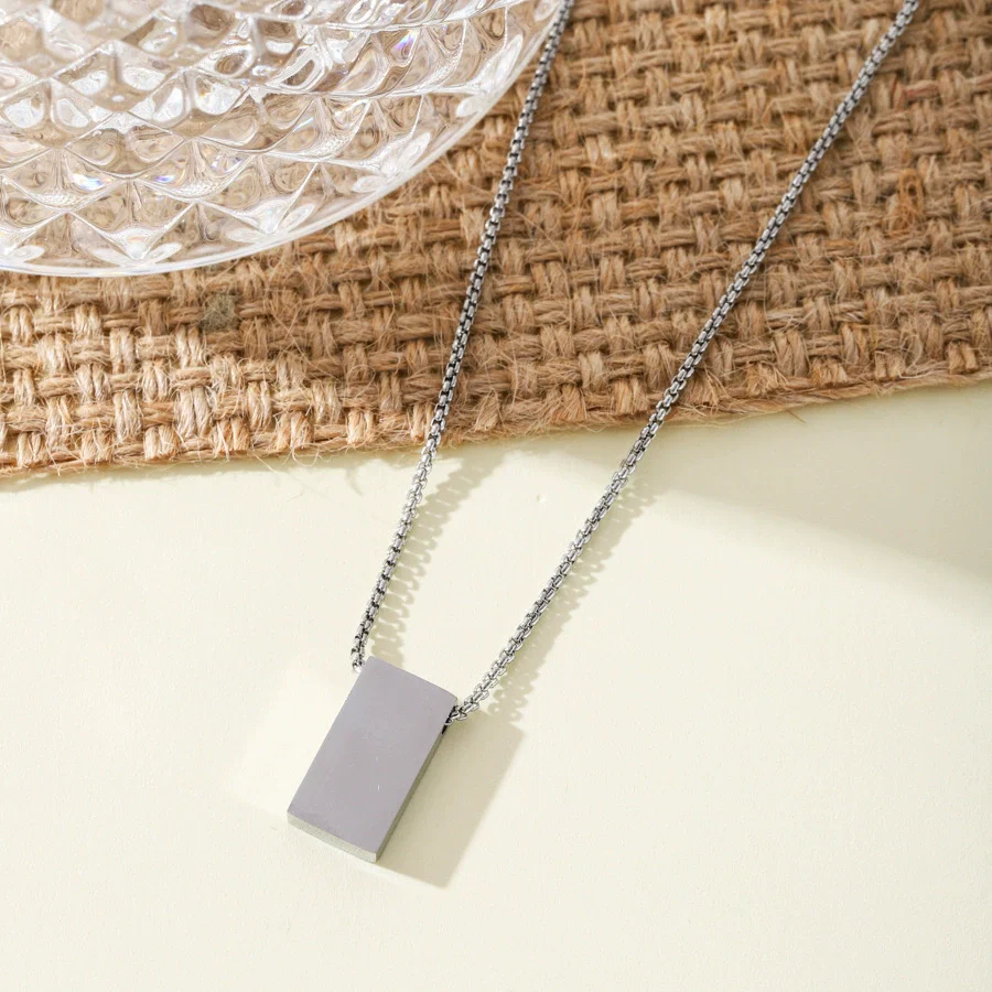Necklace Titanium Steel Square Geometric Cuboid Electroplating Couple Jewelry - Image 3