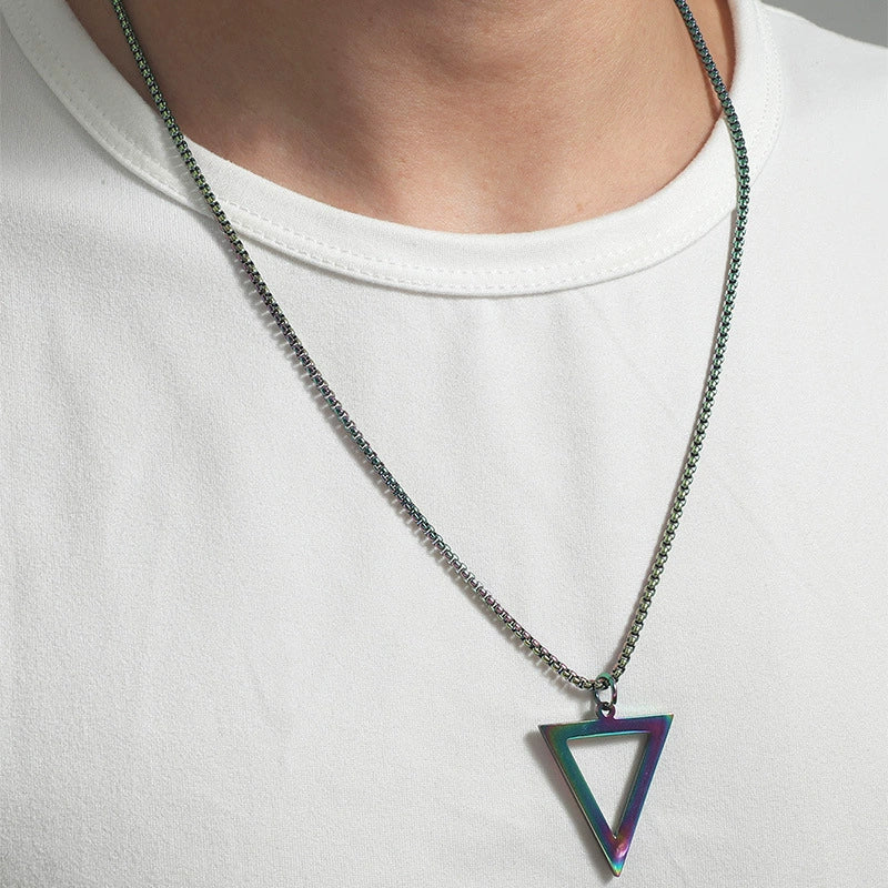 Necklace Titanium Steel Stainless Steel Geometric Triangle Pendant Electroplated Jewelry For Men - Image 4
