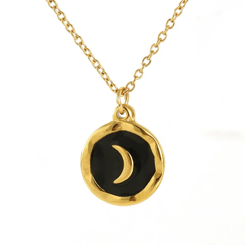 Necklace 316L Stainless Steel 316L Stainless Steel Moon Pendant Dripping Oil Design Couple Style - Image 5