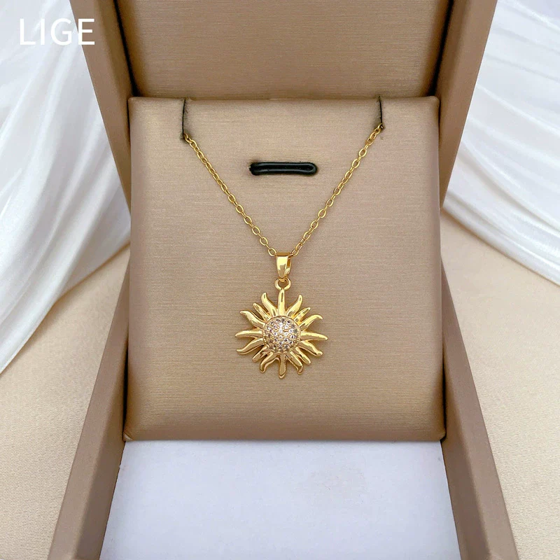 Necklace Titanium Steel Sunflower Geometric Copper Stainless Steel
