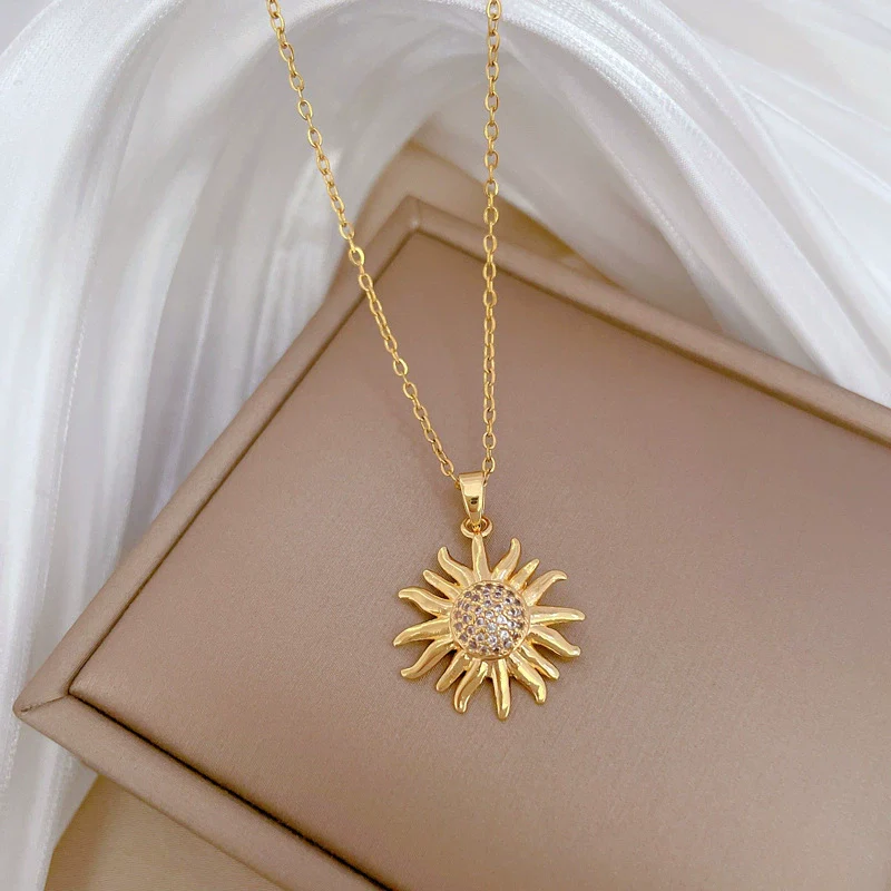 Necklace Titanium Steel Sunflower Geometric Copper Stainless Steel - Image 4