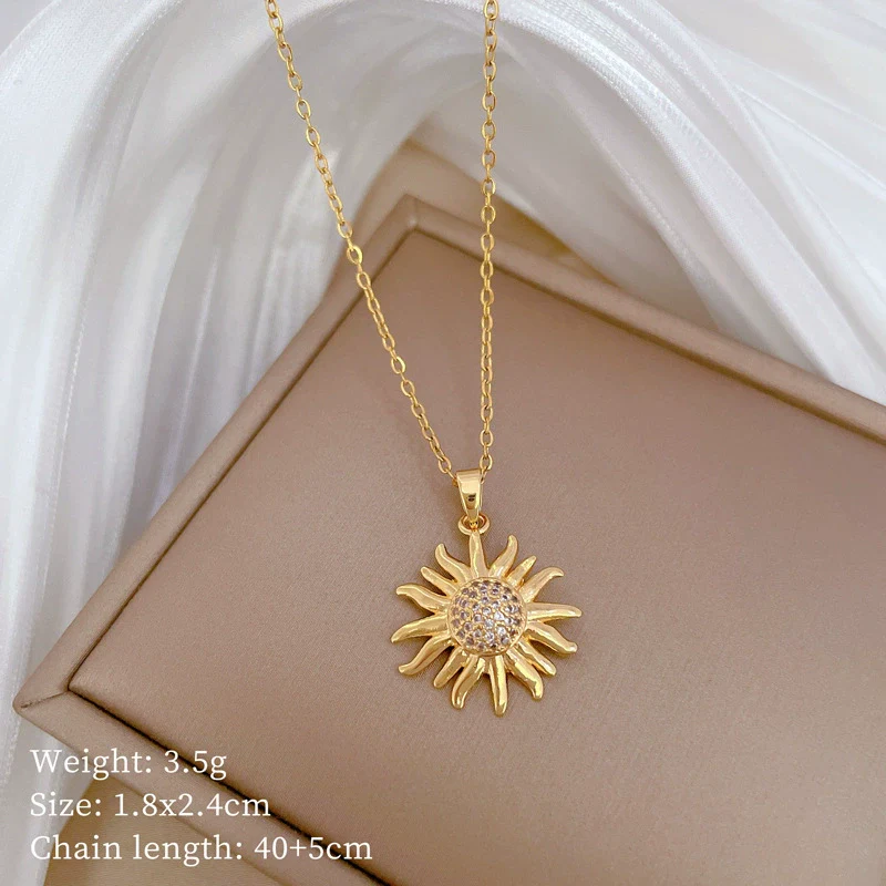 Necklace Titanium Steel Sunflower Geometric Copper Stainless Steel - Image 6