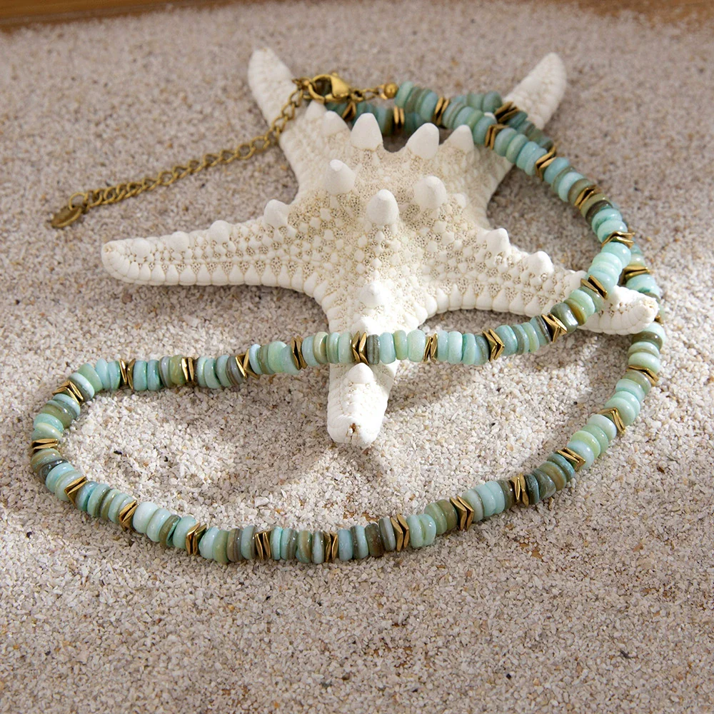Necklace Turquoise Titanium Steel Electroplated 18K Gold Women's Jewelry - Image 3