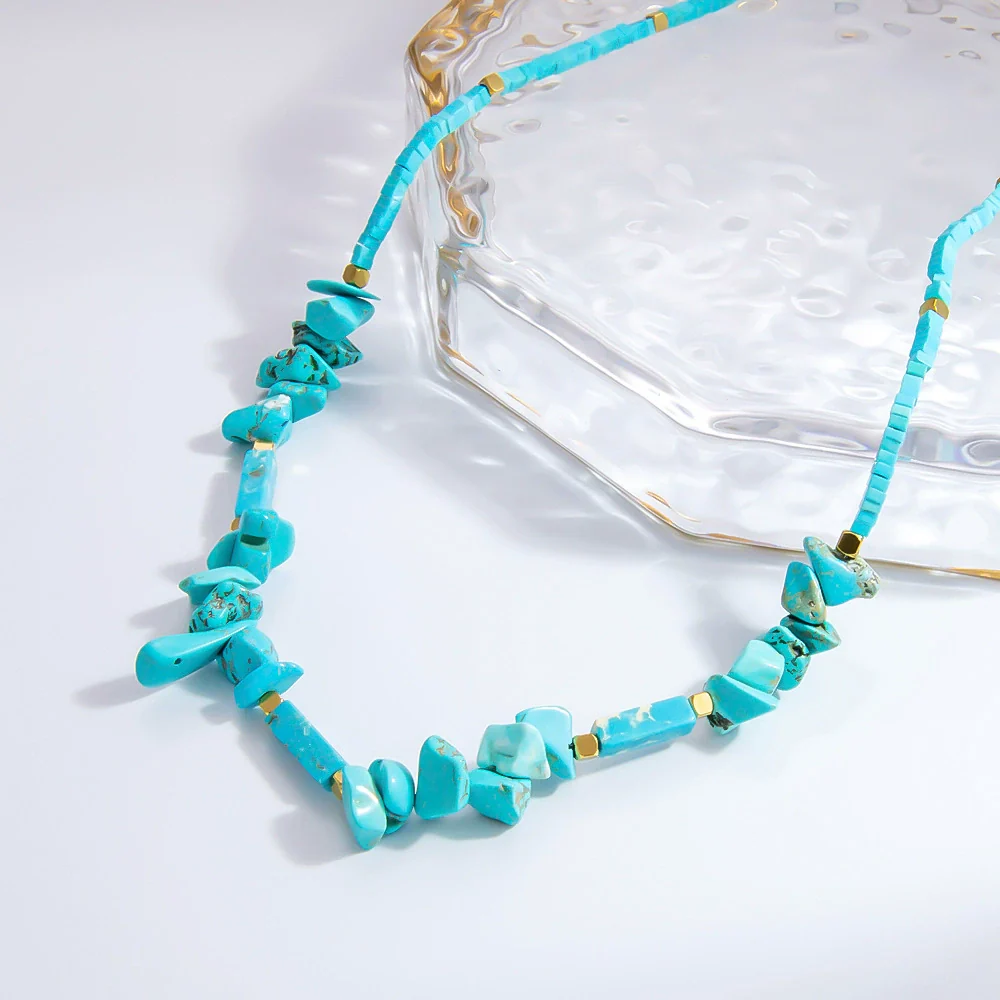 Necklace Turquoise Titanium Steel Electroplated 18K Gold Women's Jewelry - Image 4