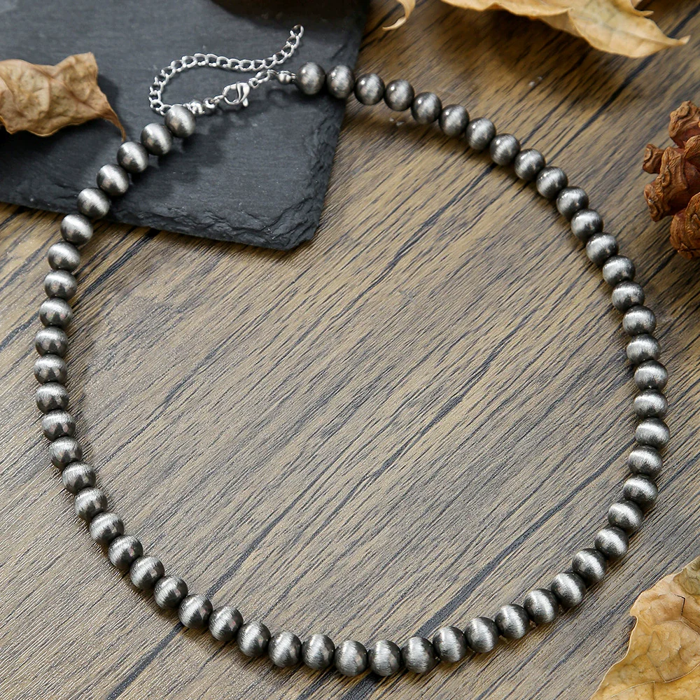 Necklace Western Denim Style Imitation Pearl Beaded Ccb Stainless Steel Geometric Handmade - Image 3