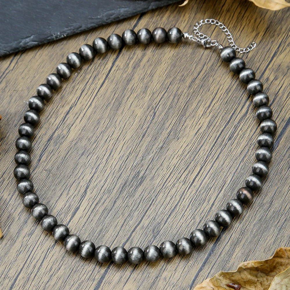 Necklace Western Denim Style Imitation Pearl Beaded Ccb Stainless Steel Geometric Handmade - Image 8