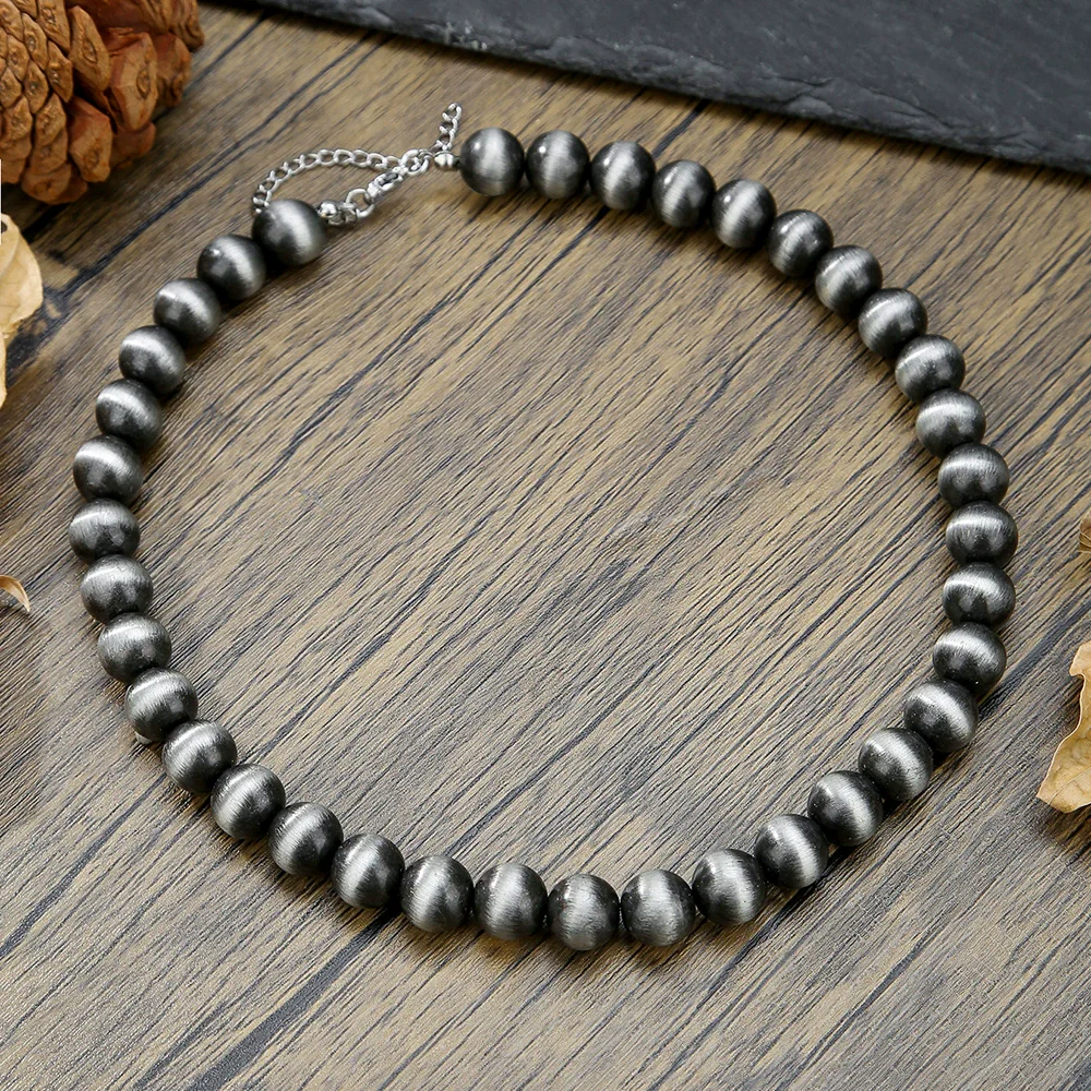 Necklace Western Denim Style Imitation Pearl Beaded Ccb Stainless Steel Geometric Handmade - Image 9