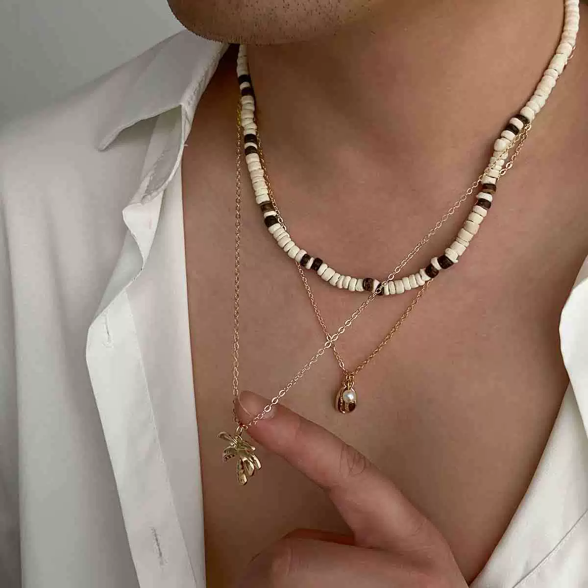 Necklace Wood Alloy Geometric Handmade Men's Jewelry - Image 2