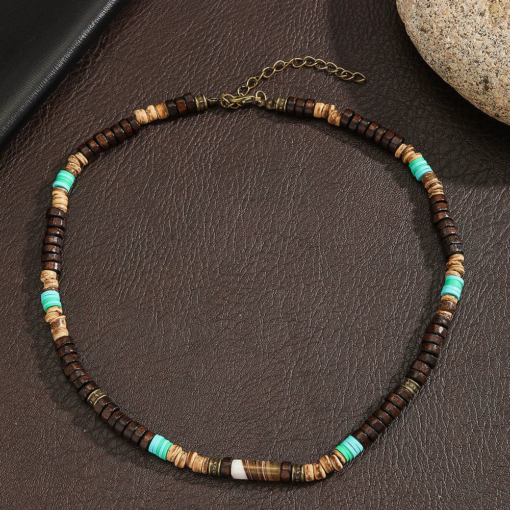 Necklace Wood Chip Coconut Shell Bohemian Geometric Handmade Stainless Steel - Image 11