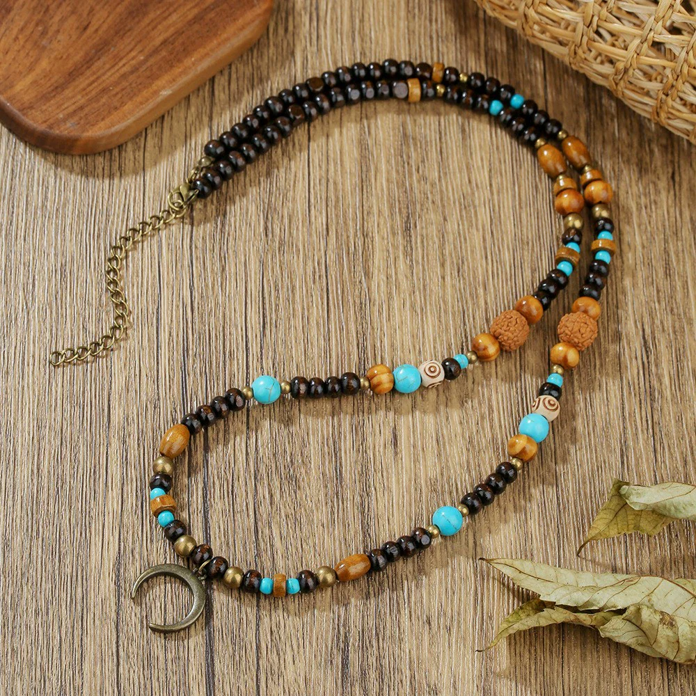 Necklace Wood Chip Coconut Shell Bohemian Geometric Handmade Stainless Steel - Image 13