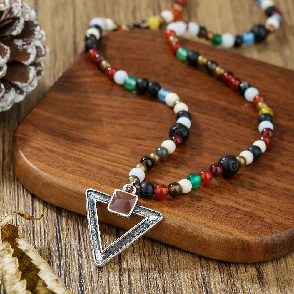 Necklace Wood Chip Coconut Shell Bohemian Geometric Handmade Stainless Steel - Image 14