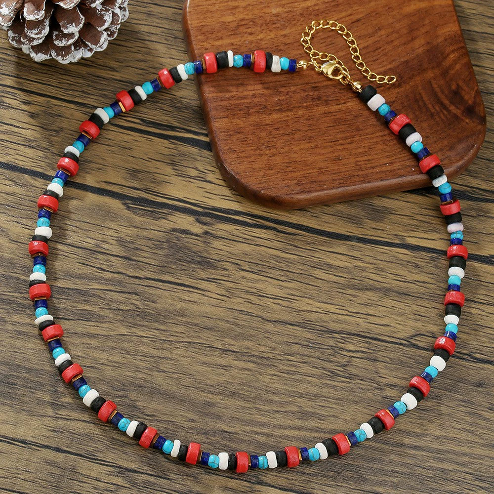 Necklace Wood Chip Coconut Shell Bohemian Geometric Handmade Stainless Steel - Image 17