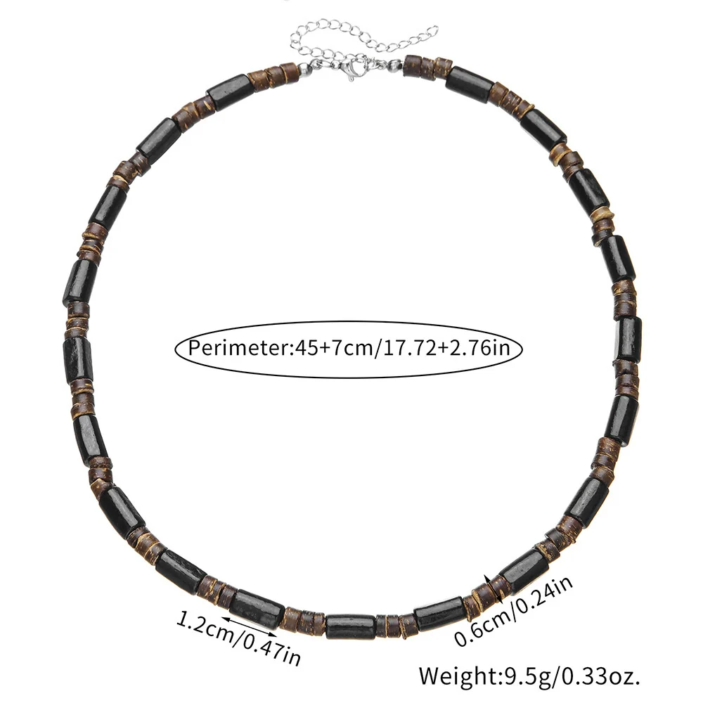 Necklace Wood Chip Coconut Shell Bohemian Geometric Handmade Stainless Steel - Image 2