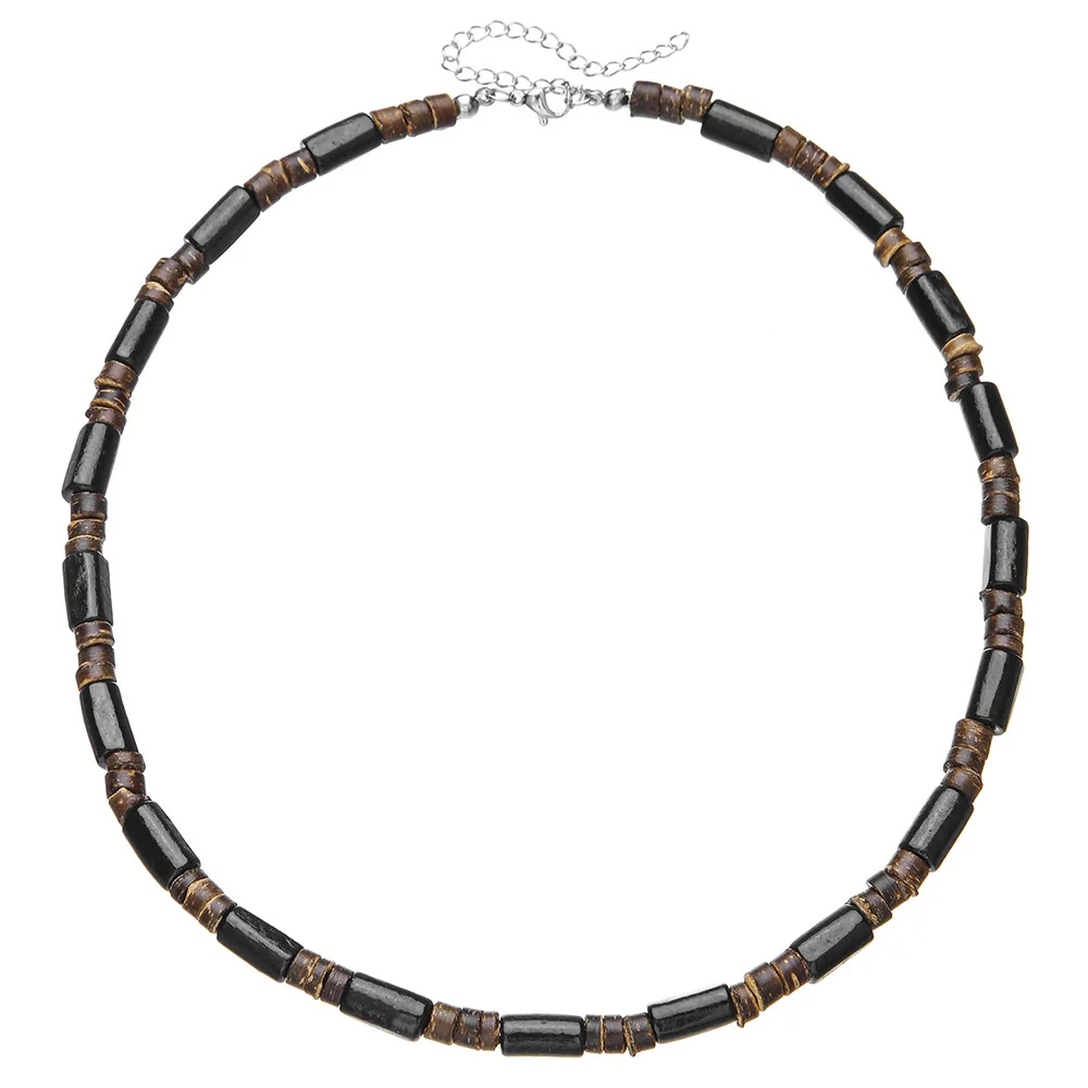 Necklace Wood Chip Coconut Shell Bohemian Geometric Handmade Stainless Steel - Image 5