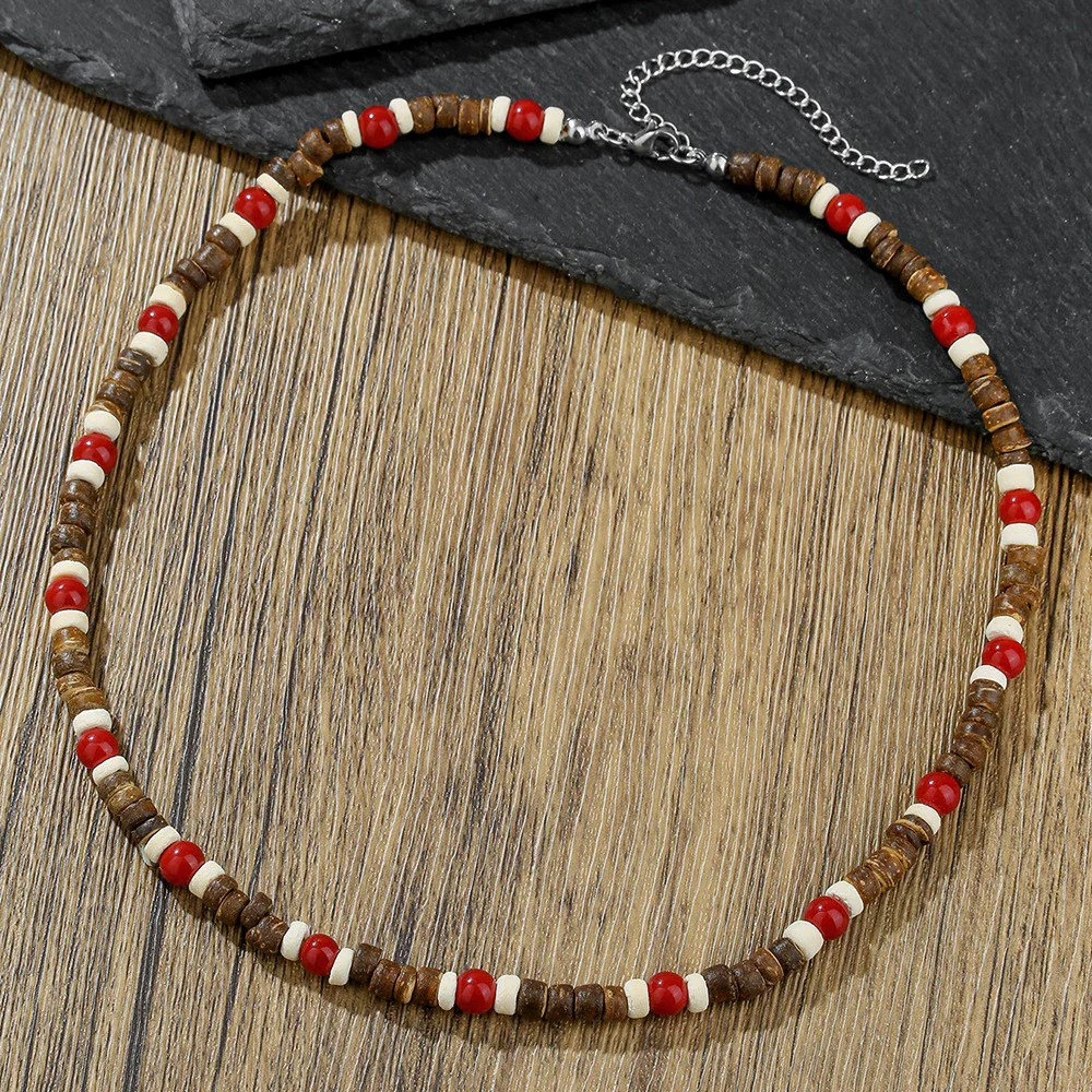 Necklace Wood Chip Coconut Shell Bohemian Geometric Handmade Stainless Steel - Image 6