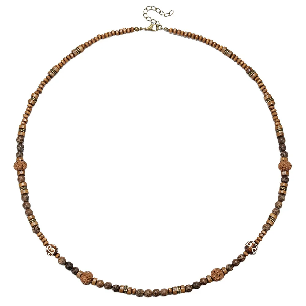 Necklace Wooden Beads Alloy Geometric Electroplated Bohemian Style O Word Chain - Image 5