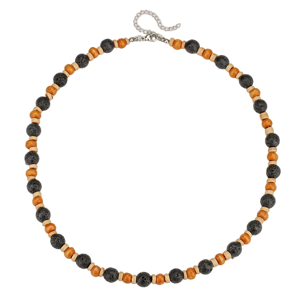 Necklace Wooden Chips Volcanic Stone Geometric Handmade Men's Personality Minimalist - Image 5