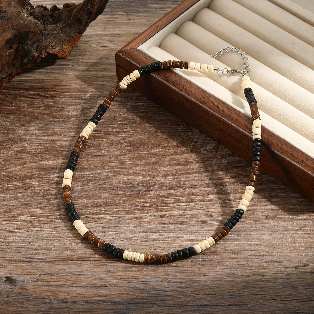 Necklace Wooden Chips Volcanic Stone Geometric Handmade Men's Personality Minimalist - Image 8