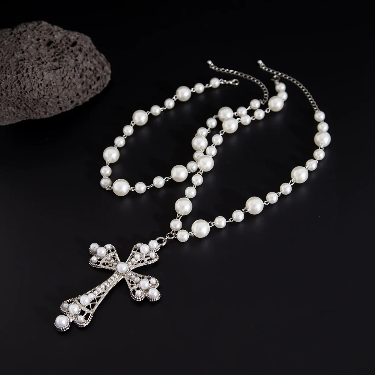 Necklace Zinc Alloy Geometric Diamond Microinlaid Imitation Pearl Multilayered Stacked Exaggerated Jewelry - Image 11