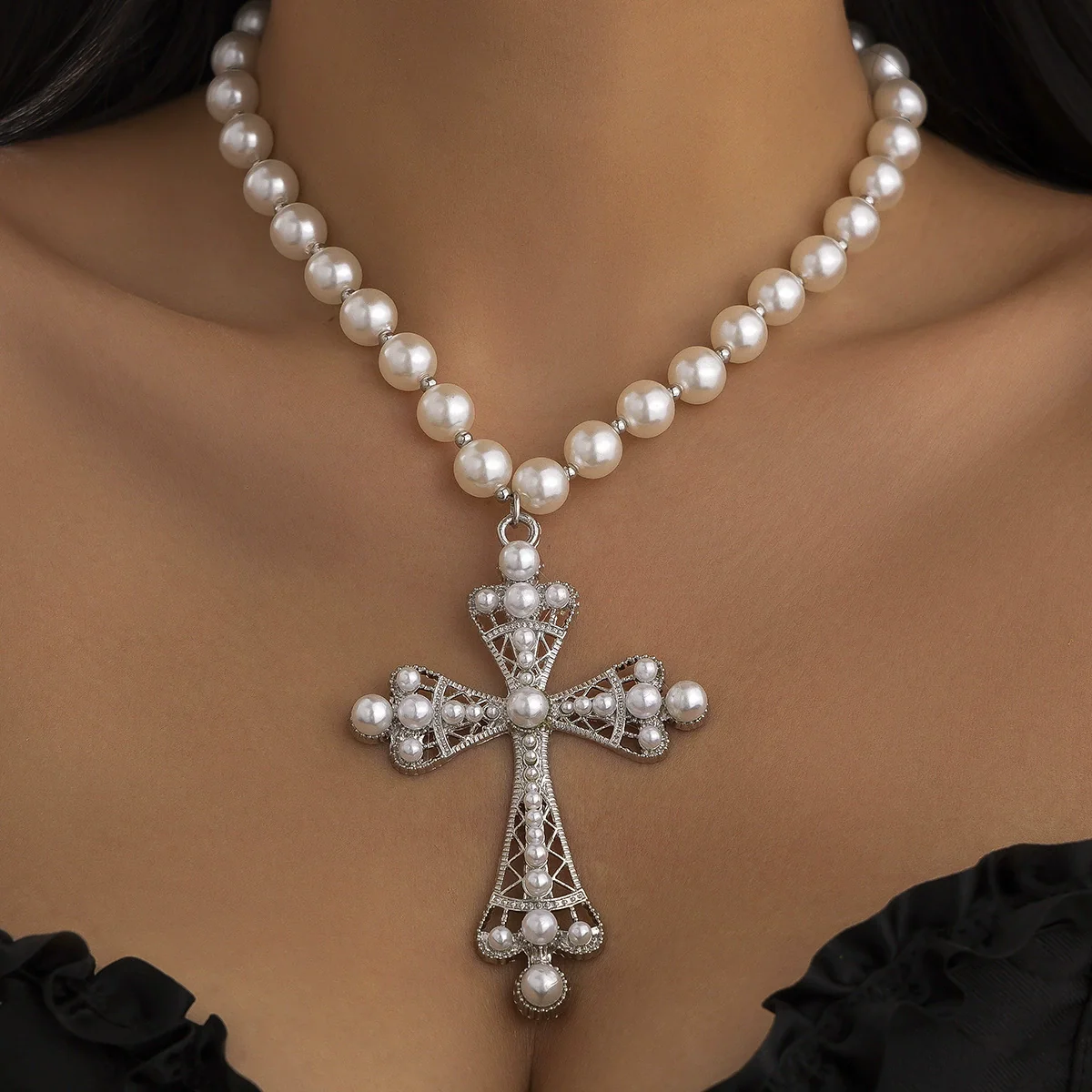 Necklace Zinc Alloy Geometric Diamond Microinlaid Imitation Pearl Multilayered Stacked Exaggerated Jewelry - Image 8