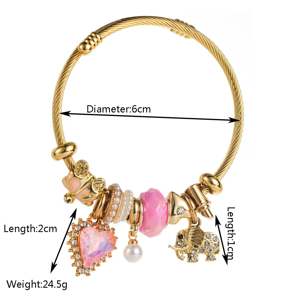 New Fashion Adjustable Unisex Alloy Bracelet With Diamond Set Elephant Love Pendant And Geometric Style - Image 2