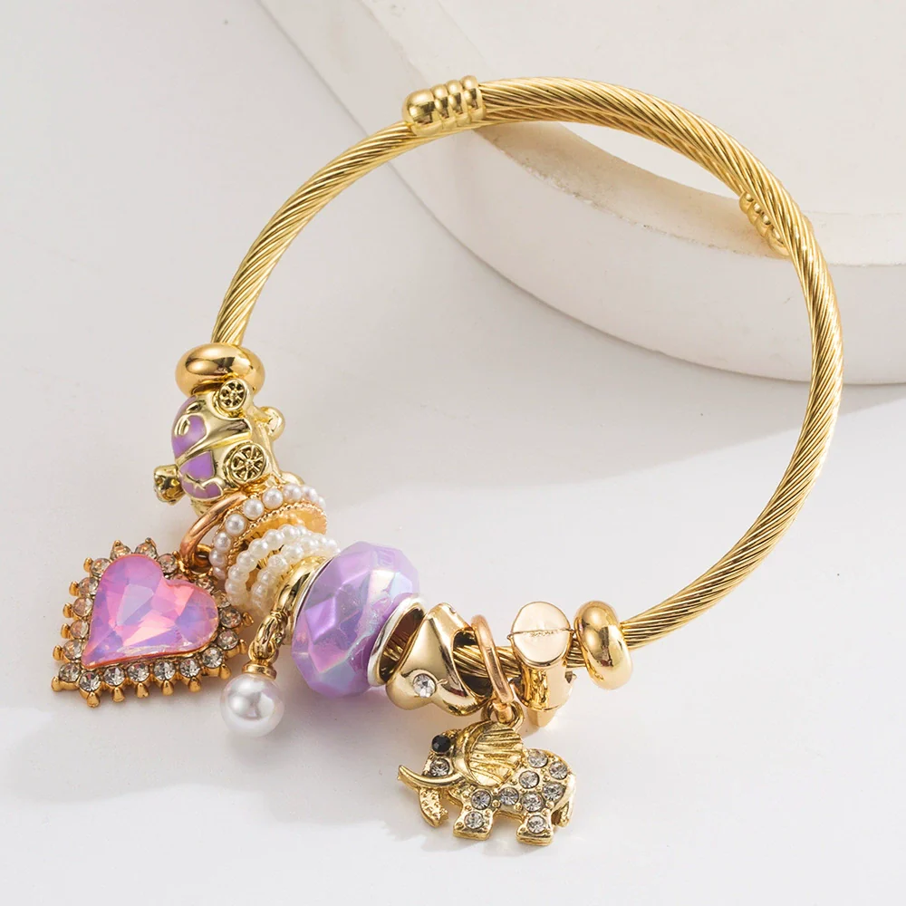 New Fashion Adjustable Unisex Alloy Bracelet With Diamond Set Elephant Love Pendant And Geometric Style - Image 3