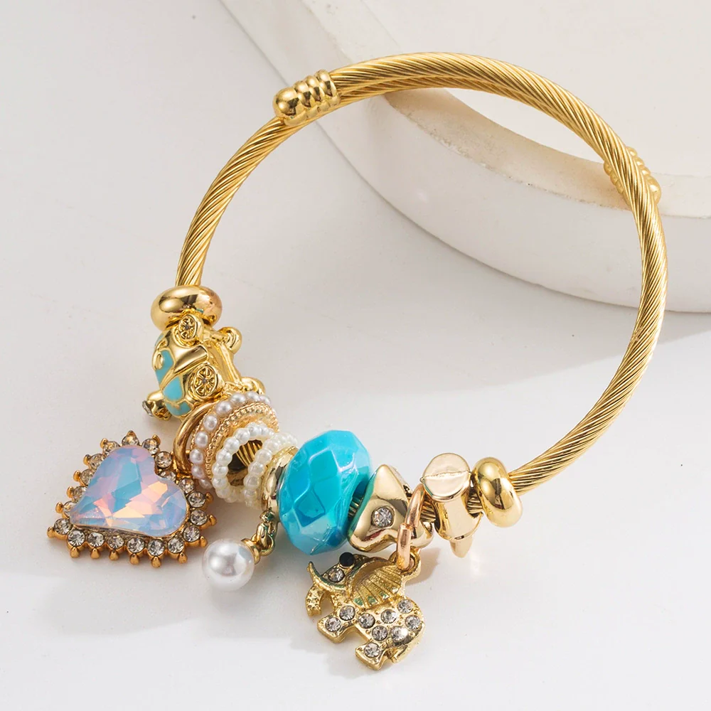 New Fashion Adjustable Unisex Alloy Bracelet With Diamond Set Elephant Love Pendant And Geometric Style - Image 4