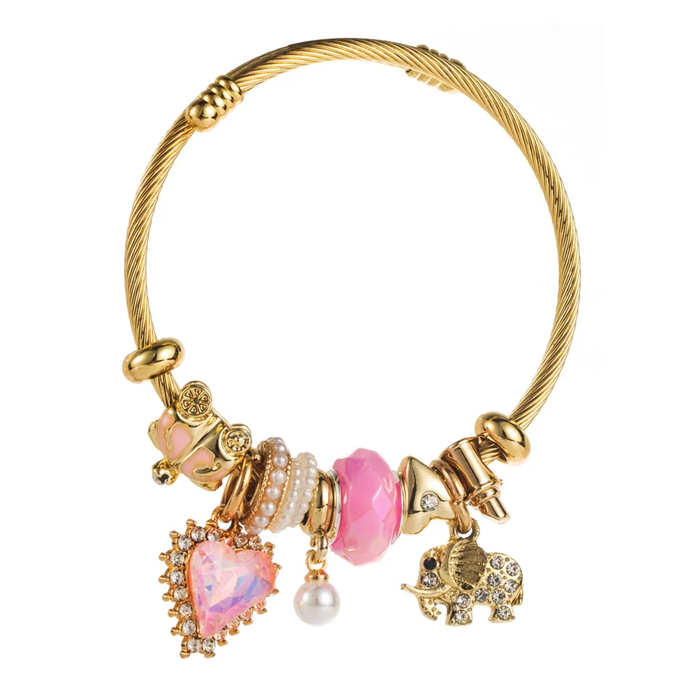 New Fashion Adjustable Unisex Alloy Bracelet With Diamond Set Elephant Love Pendant And Geometric Style - Image 5