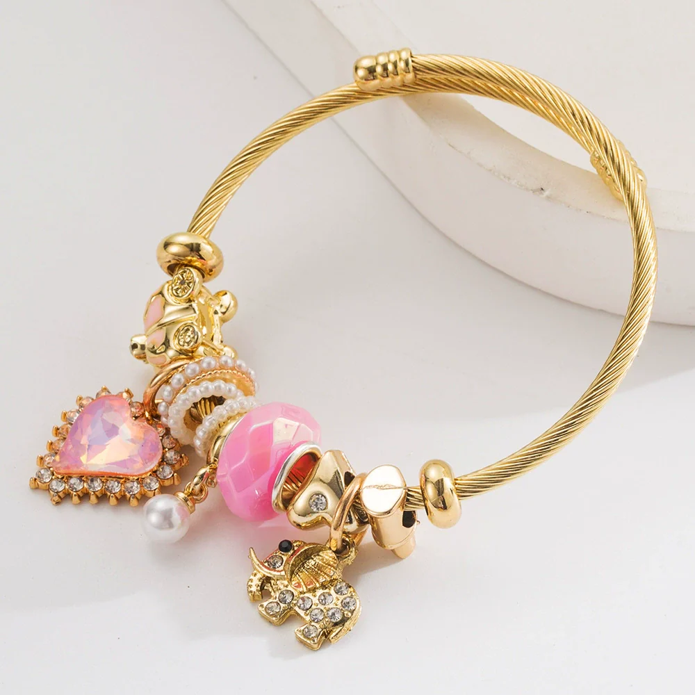New Fashion Adjustable Unisex Alloy Bracelet With Diamond Set Elephant Love Pendant And Geometric Style - Image 6