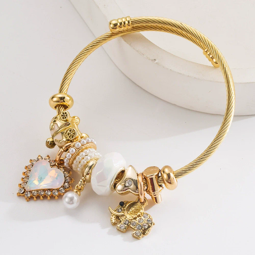 New Fashion Adjustable Unisex Alloy Bracelet With Diamond Set Elephant Love Pendant And Geometric Style - Image 7