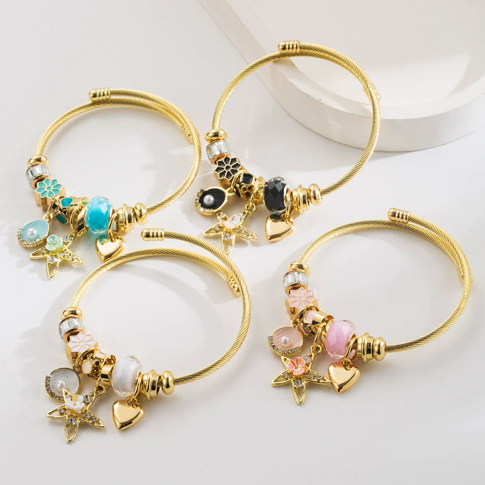 New Fashion Geometric Alloy Bracelet With Diamond Star Shell Pendant Set With Diamonds Unisex