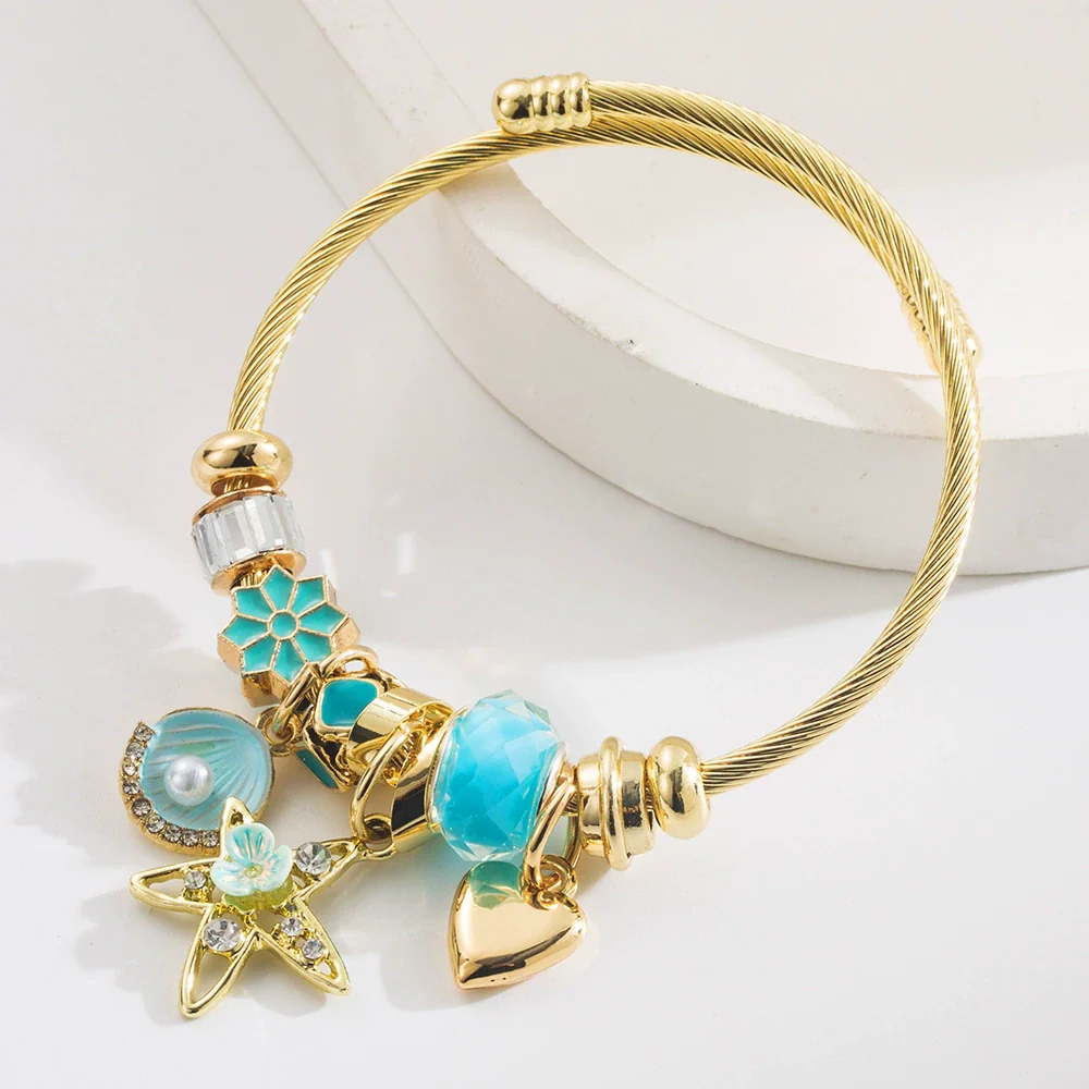 New Fashion Geometric Alloy Bracelet With Diamond Star Shell Pendant Set With Diamonds Unisex - Image 4